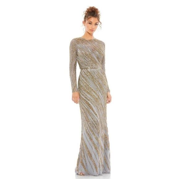 MAC DUGGAL Dress Size 10 Evening Gown Sequin Long Sleeve Beaded Column NEW - Picture 10 of 10